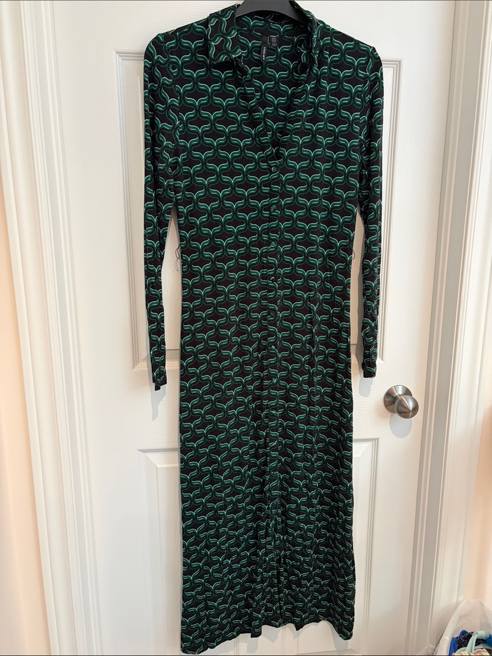 Ever New Black and Green Print Button-Down Midi Dress